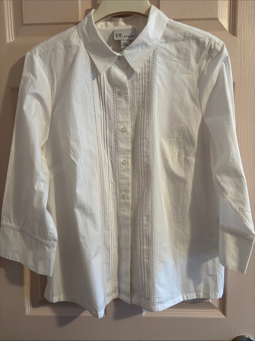 White Pintuck Button-Up Blouse